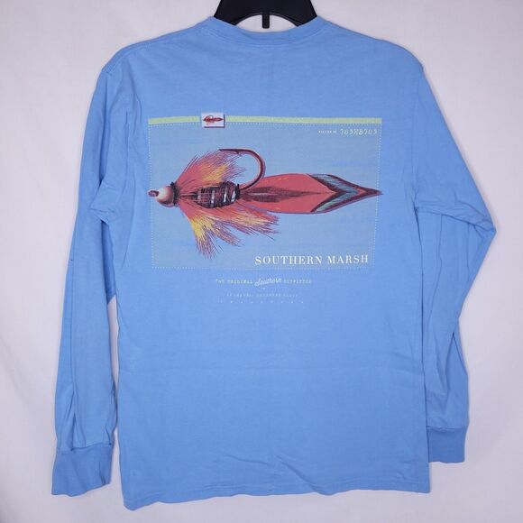 Southern Marsh T Shirt Mens Small Blue Fishing Lure Pocket - Picture 1 of 12